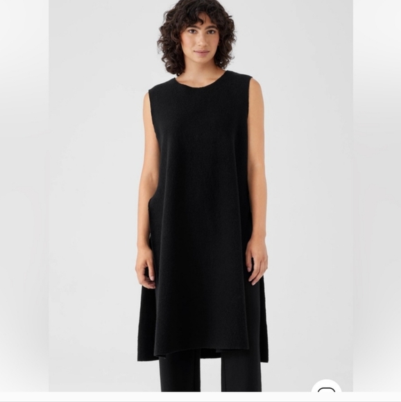 EILEEN FISHER Lightweight Boiled Wool Bateau Neck Long Top in Regenerative Wool. - Picture 3 of 7